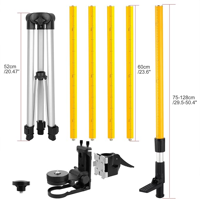 Laser Level Pole, Firecore Upgraded 12 ft. Telescoping Laser Pole with Tripod and Multifunctional Mounting Clamp, Adjustable Bracket with 1/4"-20 Laser Mount for Rotary and Line Laser Level- FLP370CX
