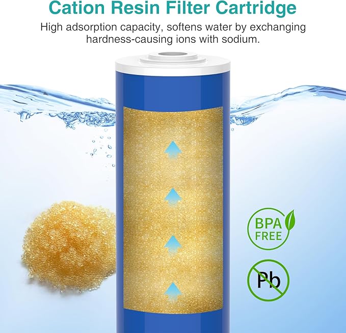 SimPure 20" x 4.5" Cation Exchange Resin Filter, Whole House Water Softening Filter Cartridge for DB20P, DB20P-3 (6 Pack)