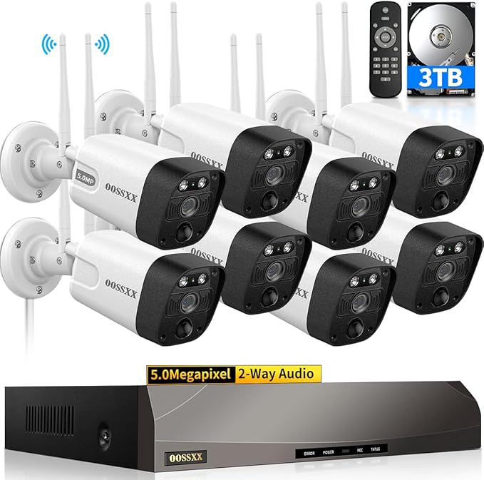 2-Way Audio & PIR Detection 5.5MP Dual Antennas Enhance WiFi Wireless Camera System Surveillance Outdoor Wireless Security Cameras System Video Surveillance DVR Kit