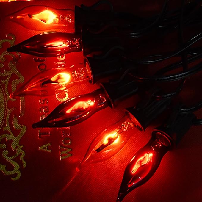 27.78 FT Halloween Ligths, C7 Clear Orange and Purple Flickering Flame String Lights Outdoor, E12 Screw Base, Flame String Lights for Fall Decor Halloween Decorations Outdoor Indoor Home Patio Party