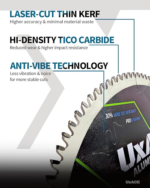 10-Inch 100-Tooth Circular Saw Blade, 5/8-Inch Arbor, Aluminum, Non-Ferrous Metal Cutting Blade, Carbide Tip, Thin Kerf, for Thin Aluminum, Plastic, Composite