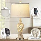 Table Lamps Set of 2, Farmhouse Table Lamps with Nightlight, Rustic Bedside Lamps with Dual USB & AC Outlet, 25.2'' Beige Vintage Nightstand Lamps for Bedroom Living Room, Bulbs Included