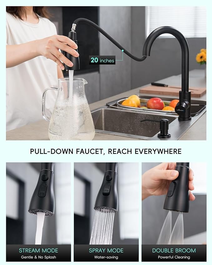 APPASO Touchless Kitchen Faucets Black, Kitchen Faucet with Pull-Down Sprayer, Touchless Sink Faucet with Soap Dispenser Matte Black, Stainless Single Handle High Arc with Motion Sensor