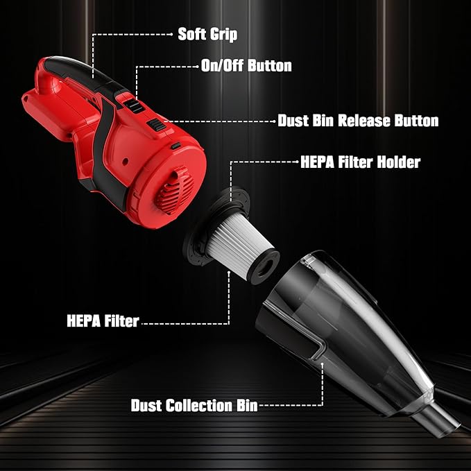 MaxMore 120W Cordless Handheld Vacuum Cleaner Compatible with Milwaukee 18V Battery (Tool Only) Portable Stick Vacuum for Home Hard Floor Carpet Car Pet Hair Cleaning