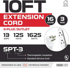 Iron Forge Cable 10 ft Flat Plug White Extension Cord with 3 Outlets - 16/3 SJTW 3 Prong Indoor Extension Cord with Multiple Outlets