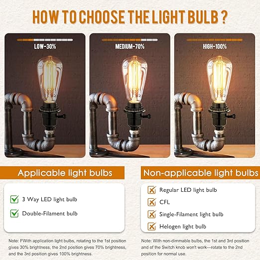 UL Listed E26 Light Socket Replacement with 3-Position Knob Switch for Brigtness Setting, 2 Lamp Shade Rings and Other Lamp Repair Parts, Compatible with Table Lamp, Floor Lamplight Fixture,Black (2)