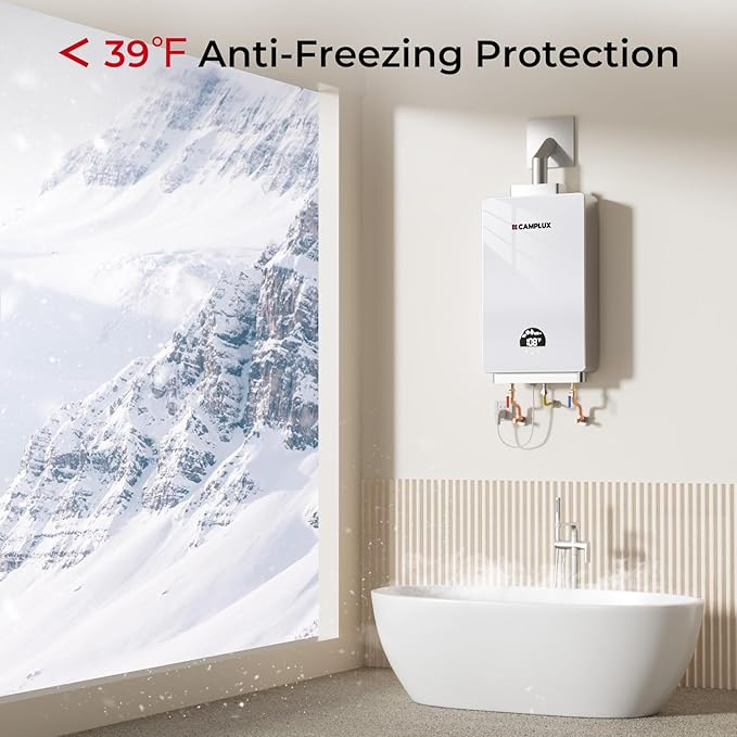 CAMPLUX Propane Tankless Water Heater 3.18 GPM, 82,000 BTU Instant On Demand Propane Hot Water Heater with Glass Panel Residential for 2-3 Points Use, White