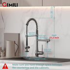 GIMILI Black Stainless Kitchen Faucet with Pull Down Sprayer, Single Handle High Pressure Kitchen Sink Faucet, Commercial Double-Headed Stainless Steel Kitchen Faucet