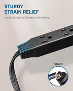 DEWENWILS 15FT Flat Plug Extension Cord, 3 Prong Ultra Thin Power Strip, 13A/125V/1625W, 16/3 Awg Grounded Flat Power Cable for Indoor Narrow Space, SPT-3 Cord, ETL Listed, Black