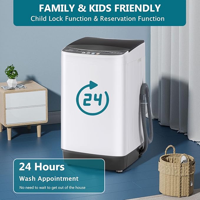 1.9 Cu.Ft Portable Washing Machine, Full-Automatic Electric Laundry Machine with 10 Programs, Compact Clothes Wash and Spin Combo with Stainless Steel Drum, Drain Hose for Apartment, Dorm,Home