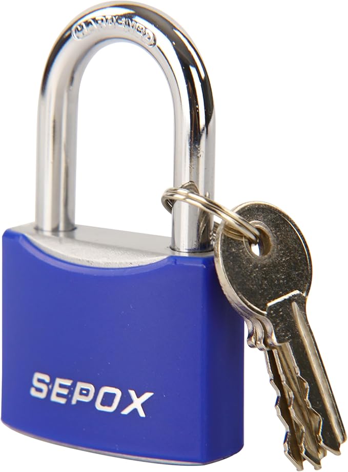 SEPOX® 3 Pcs 2" Large Padlock All-Weather Outdoor Pad Locks Keyed Alike, Long Shackle, Solid Steel Lock, Heavy-Duty with Blue Cover, for Gate Fence Cabinet Toolbox School Gym Locker, 3pcs Same Key