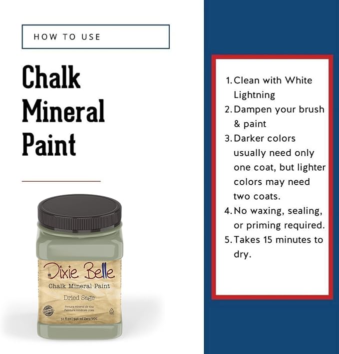 Dixie Belle Paint Company Chalk Finish Furniture Paint - Dried Sage (8oz) - Matte Gray/Green Chic Chalk Mineral DIY Furniture Paint