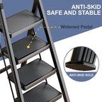 5 Step Ladder with Tool Tray,Portable Step Tool 330lb Load,Folding Step Ladder with Anti-Slip Widen Pedals,Handrail,Safe-Lock Design Carbon Steel Step Ladder for Painting Outdoor Garage+1