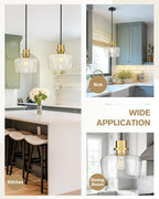 Emak 10 Inch Large Glass Pendant Lights Kitchen Island, Black and Gold Pendant Light Fixtures, Modern Farmhouse Island Lights for Kitchen, Dining Room, Bathroom, PL126-BKBGD-CG