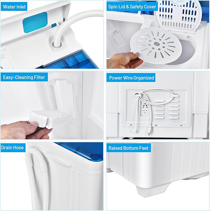 Giantex 10021US-BL-FP Full-Automatic Washing Machine Portable Compact, White+Blue