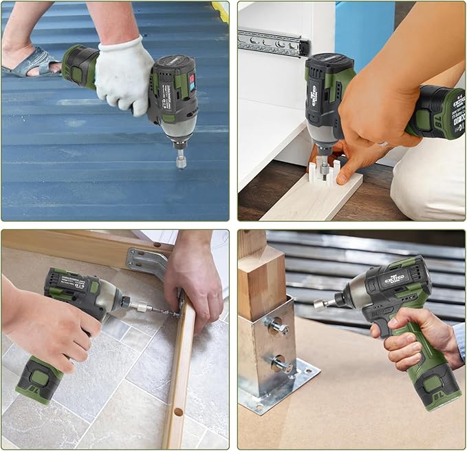 17V Brushless Screwdriver Drill Set, 140Nm Cordless Impact Driver & 55Nm Electric Drill with 3 Adjustable Speed, 2 Batteries and Led Work Light