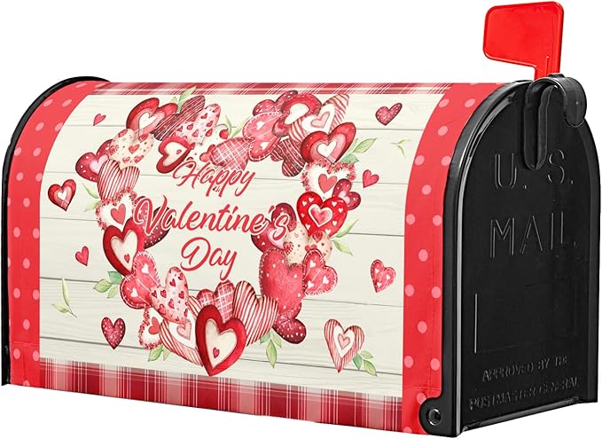 Kawani Happy Valentine's Day Mailbox Covers Magnetic Pink Red Love Heart Valentines Mailbox Covers Magnetic Standard Size 25.5x21 Inch Holiday Post Letter Box Cover for Garden Yard Decor