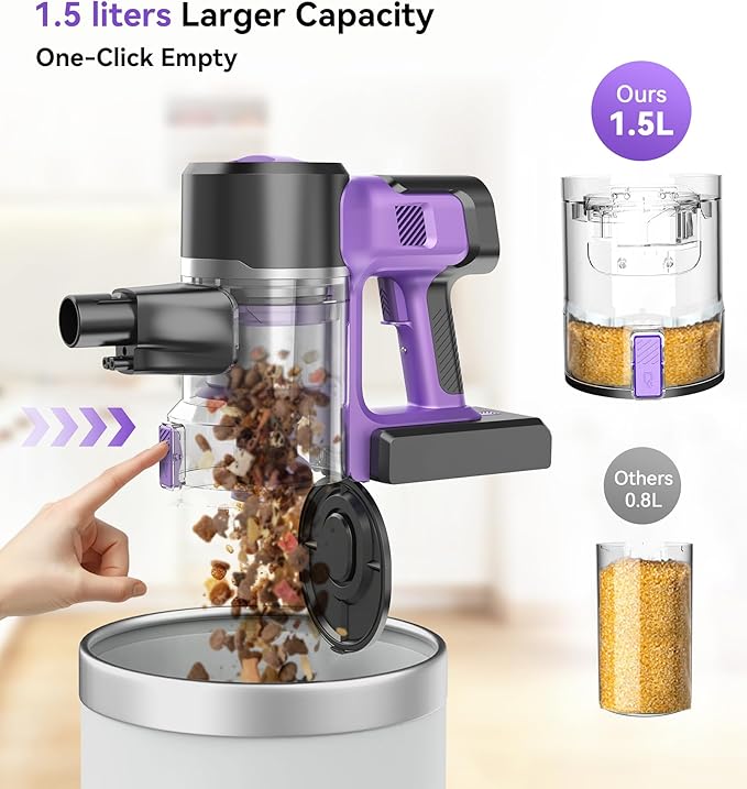 S10 Cordless Vacuum Cleaner, 55Kpa 60mins Lightweight Stick Vacuum with Powerful Suction for Home, Rechargeable, Self-Standing, Handheld Vacuum Cleaners for Hardwood Floors, Carpets, Pet Hair