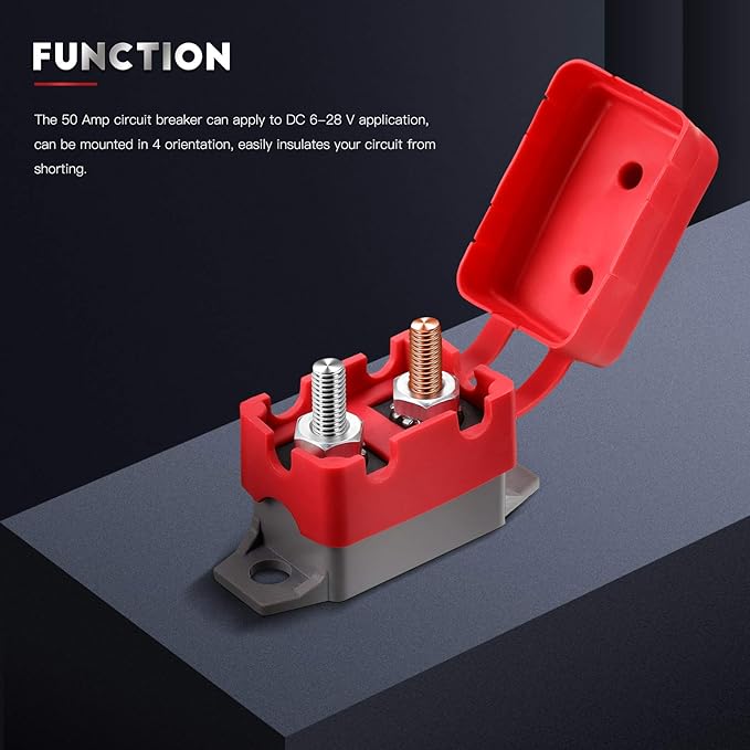 4 Pieces DC 12V - 24V Automatic Reset Circuit Breaker Circuit Breaker with Cover Stud Bolt for Automotive and More (50 Amp)