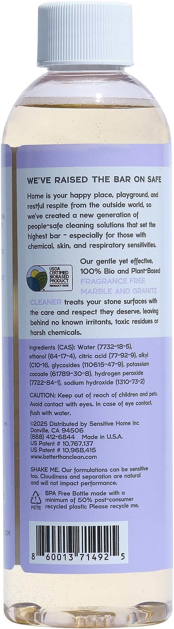 Marble & Granite Cleaner Concentrate - Plant-Based, Non-Toxic, Fragrance Free Cleaning Products - Slate, Marble, and Natural Stone Cleaner, – 8oz Makes 4 Bottles