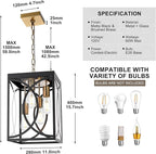 4-Lights Large Outdoor Pendant Light Fixture, E26 Bulb Base Porch Hanging Lighting in Black & Brushed Brass, Modern Exterior Lantern Chandelier Ceiling Mount for Patio Front Door