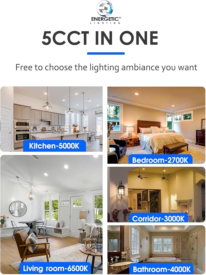 24 Pack 6 Inch 5CCT Ultra-Thin LED Recessed Ceiling Light with Junction Box, 2700K/3000K/4000K/5000K/6500K Selectable, 1050LM Brightness, 12W Eqv 110W, Dimmable Canless Wafer Downlight - ETL & FCC