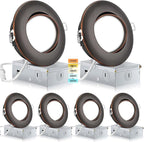 Oil Rubbed Bronze 4 Inch Led Recessed Lights 6 Pack,Ajustable Led Eyeball Gimbal Lights,4 Inch Ceiling Light with Junction Box,5CCT Selectable,9W 750LM,Dimmable