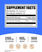 BulkSupplements.com Zinc Orotate Powder - Zinc Supplements, Zinc 30mg - Zinc Minerals Supplement, for Immune Support - Gluten Free, 200mg per Serving, 100g (3.5 oz) (Pack of 1)