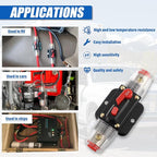 BOJACK 50A Audio Inline Circuit Breaker Reset Fuse Holder 12-24V DC Manual Reset Fuse Holder 3-15 AWG Overload Protection for Car Audio Sound Amplifier System RV Marine Boat Truck Solar Inverter