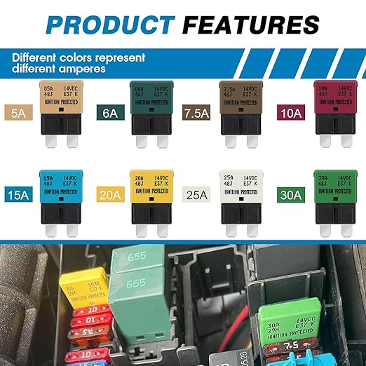 GLOSO Circuit Breakers E37 Auto (T1) Reset Low Profile ATC/ATO - (25A - 20 Pack)