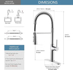 22‘’ Extra-Tall Polished Chrome Kitchen Faucets,Commercial High Arc Single Handle Kitchen Faucets with Pull Down Sprayer for Farmhouse Resist Stainless Professional Pre-Rinse