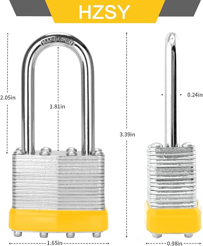 Padlocks Keyed Alike, Pack of 6, Laminated Steel Keyed Lock (1-9/16", 40mm), Padlocks with Same Key, Long Shackle, for Toolbox, Locker & StorageUnit or More