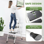 3 Step Ladder, Folding Step Stool 500 Lbs Capacity for Adults & Kids, Heavy Duty Steel Sturdy Step Ladder with Non Slip Wide Pedals, Space Saving Step Stool for Home Kitchen Office, White