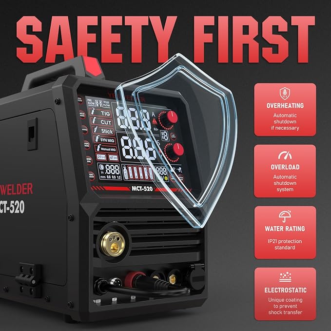 YESWELDER Multifunctional Welders Combo&Plasma Cutter, 6-In-1 MIG/Flux Core MIG/CUT/TIG/Stick/Spool Gun Compatible, 200A MIG/TIG/Stick & 50A CUT, 110V/220V MCT-520