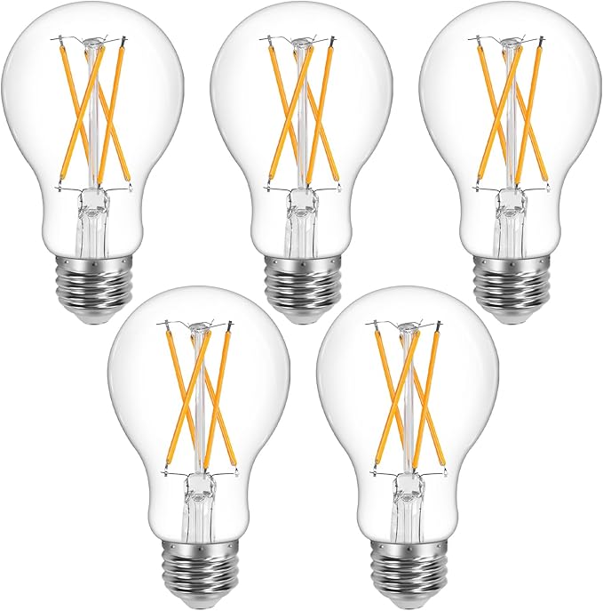 Lepro Vintage LED Bulbs, Dimmable Filament Bulb, 8W 800LM, 60W Equivalent, 2700K Warm White, Classic Clear Glass, A19 Shape, E26 Base, Pack of 5