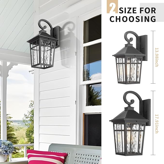 Darkaway Large Outdoor Wall Lights for House, 18inch Exterior Lighting Fixtures Wall Mount Outdoor Porch Lights Waterproof Black Outside Sconce Lights with Water Ripple Glass for Patio Hallway Garage
