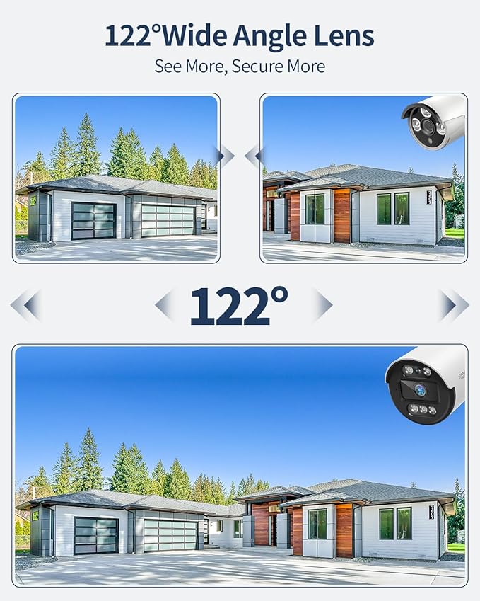 《122°Wide Angle & 80FT Night Vision》Outdoor Wired Security Camera System,CCTV Cameras Outside, Home Video Surveillance Systems