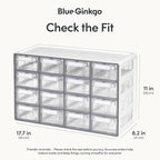 Blue Ginkgo Medium 16-Drawer Cabinet – Stackable Clear Organizer for Hardware, Beads, Plastic Bricks, Office, and Craft Storage (Made in Korea, Gray)
