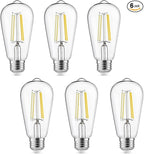 Vintage LED Edison Bulbs, 6W, Equivalent 60W, High Brightness Cool White 4000K, ST58 Antique LED Filament Bulbs with 90+ CRI, E26 Medium Base, Dimmable, Clear Glass, Pack of 6
