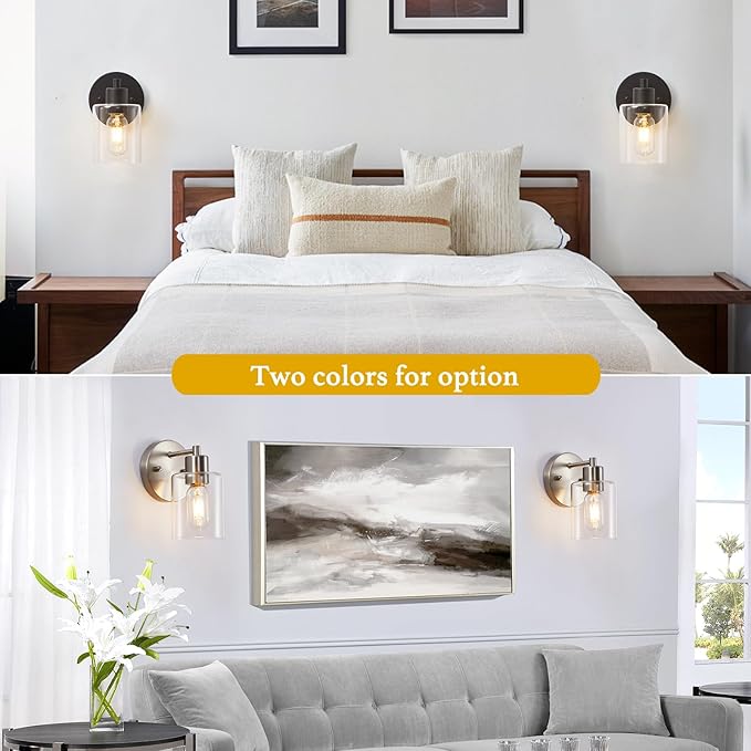 1-Light Bathroom Wall Sconce, Brushed Nickel Vanity Light, Modern Wall Light Fixture with Clear Glass Shade and Moisture and Rust Prevention, Wall Mount Light Fixtures for Mirror, Bedroom, Hallway