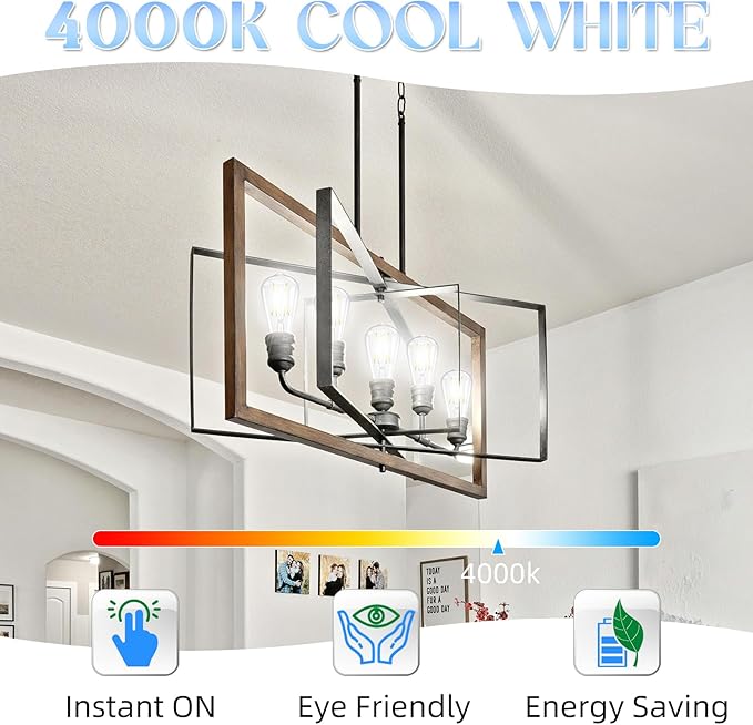 Edison Bulbs, E26 LED Bulb 60 watt Equivalent, Non-Dimmable, Cool White 4000K, ST58 Vintage Light Bulbs, 90+ CRI, 6W, 600LM, E26 Medium Base, Clear Glass, 12 Pack