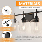 Vanity Bathroom Light, 3-Light Bathroom Light Fixtures Over Mirror, Black Vanity Lights for Bathroom with Clear Glass, Modern Wall Lamp for Cabinet Hallway, Bedroom