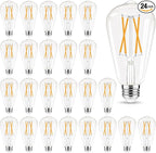 Edison Bulbs Dimmable, E26 LED Bulb 60 watt Equivalent, Soft White 2700K, ST58 Vintage Light Bulbs, 90+ CRI, 6W 600LM, E26 Medium Base, Clear Glass, 24 Pack