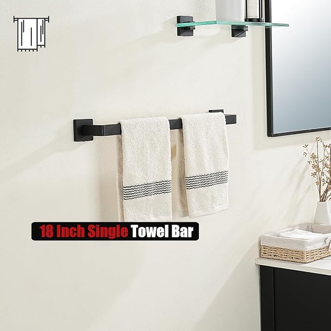 JQK Black Towel Bar, Rounded Edges 20.41 Inch Towel Rack, 304 Stainless Steel Bathroom Wall Mount, Useable Length 18 Inch, TB250L18-PB
