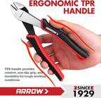 ARROW High Leverage Diagonal Pliers, 8 Inch Wire Cutters with Comfortable TPR Handle, High Carbon Steel Side Cutters for Cutting Wire