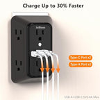 USB Wall Charger Power Strip Surge Protector with 4 USB Ports (2 USB C) Plug Extension Multiple Outlets Plug Extension Multi Outlet Plug in Adapter Spaced Outlets for Home Office Travel,White (Black)