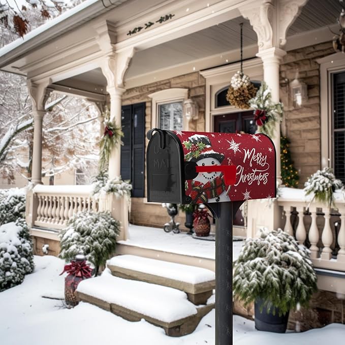 Christmas Snowman Mailbox Covers Magnetic Standard Size 18 x 21 in Winter Red Xmas Outdoor Mailbox Wraps Cover Letter Box Post Cover Christmas Decorations for Outside Gardern Yard