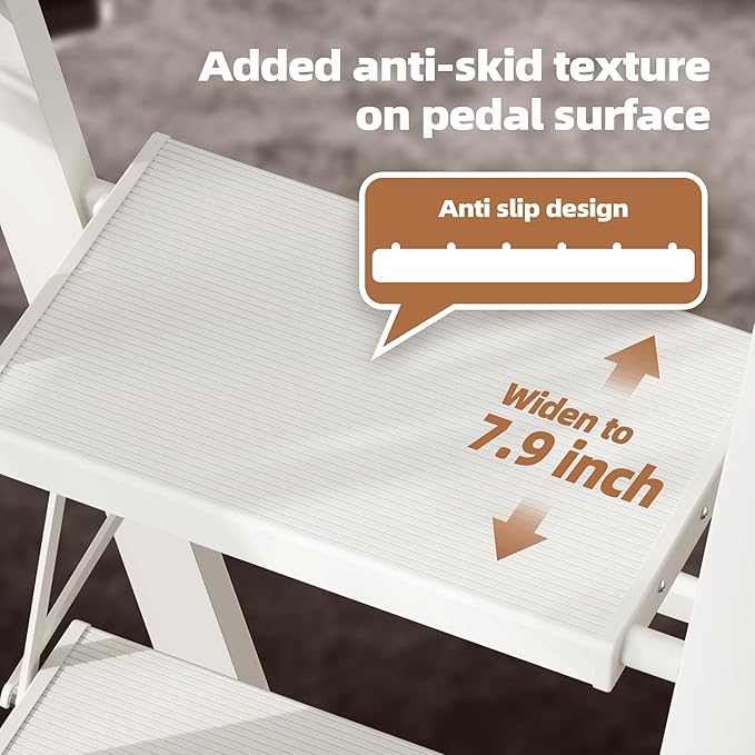 HillhutApex 3 Step Foldable Aluminum Step Ladder with Handgrip, Anti-Slip Pedal, 330 lbs Capacity, Lightweight & Portable for Home, Kitchen, Office, Garage (White)