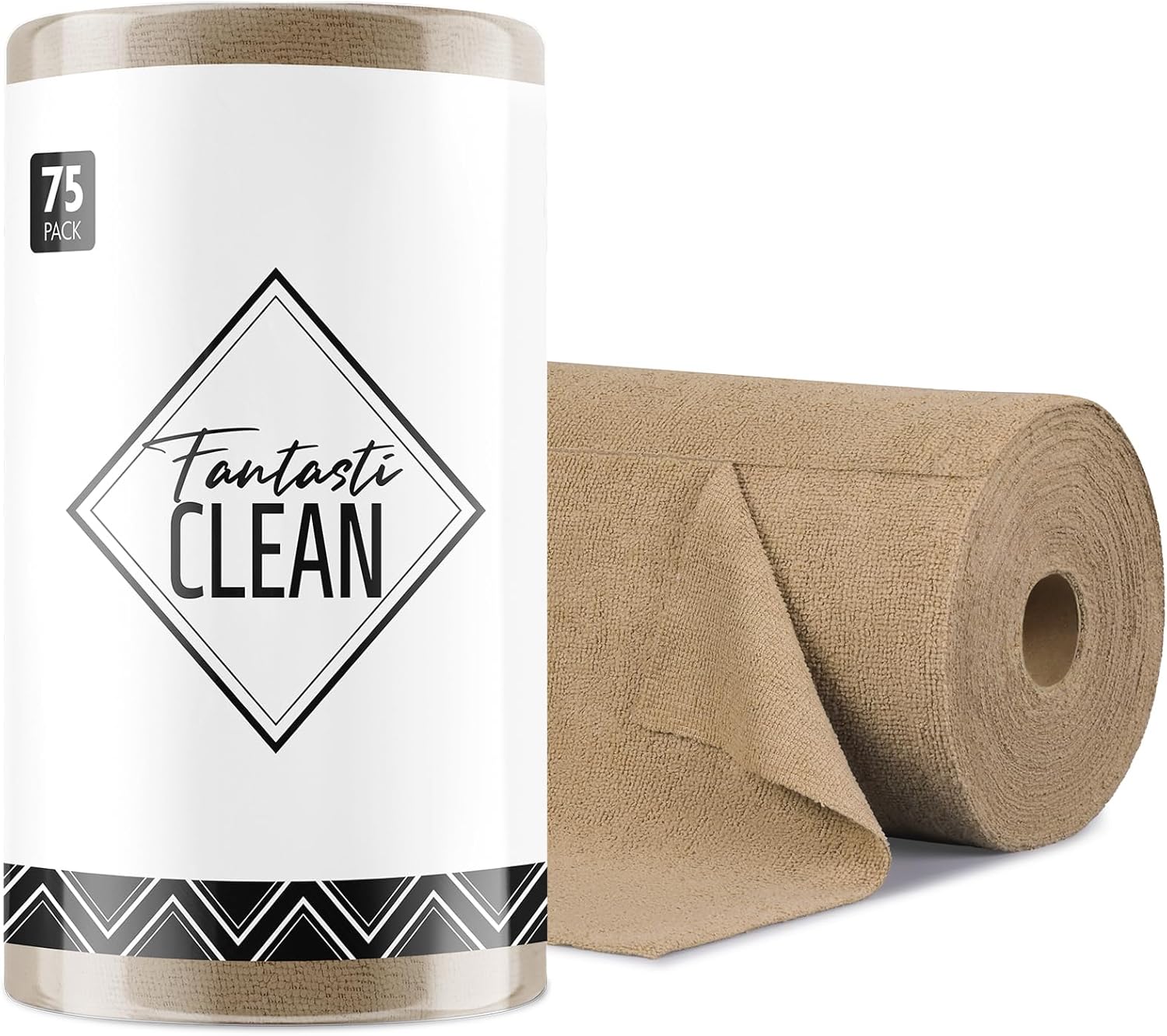 Fantasticlean Microfiber Cleaning Cloth Roll -75 Pack, Tear Away Microfiber Towels, 12" x 12", Reusable, Washable, Scratch Free, Ultra Absorbent for Car, Home Supplies (TAN)