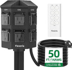 Outdoor Power Stake, 50 Feet Extension Cord Waterproof, Independently Remote Control 3 Sets of Outlets, 6 Grounded Outlets for Garden, Patio, Outdoor Decor, ETL Listed